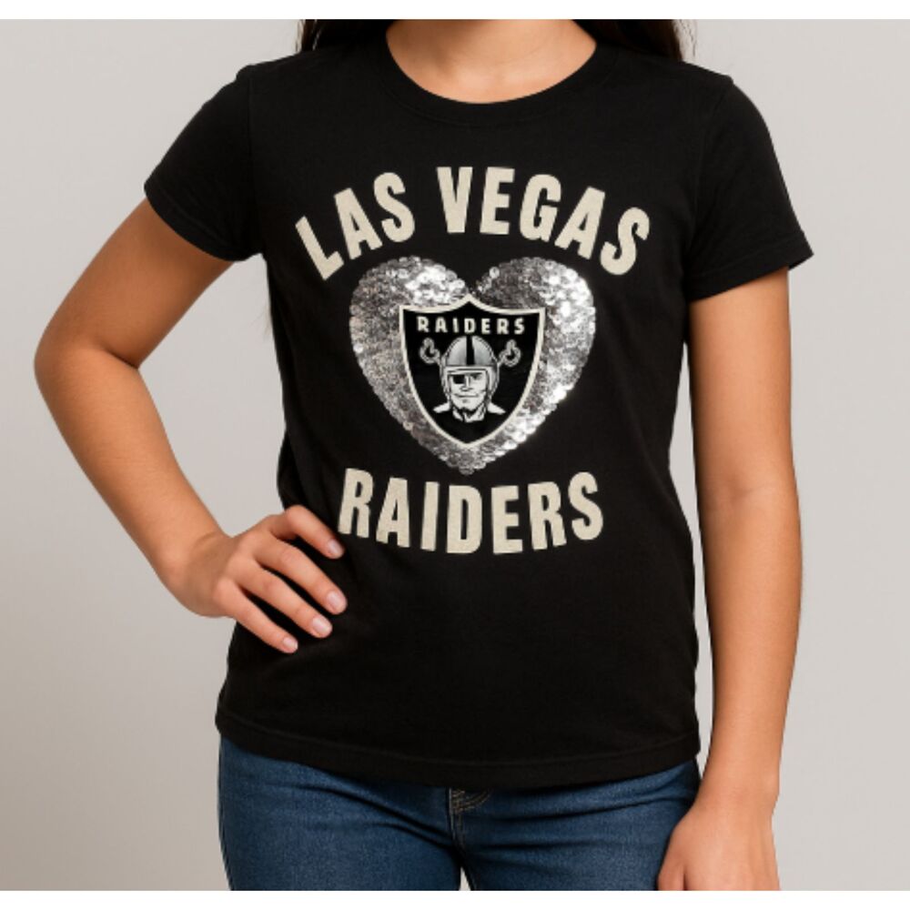 Las Vegas Raiders Girls Youth New Era Reverse Sequin Shirt Black Size L 10-12